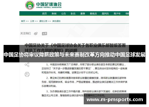 中国足协将审议降薪政策与未来赛制改革方向推动中国足球发展